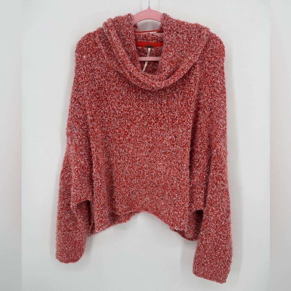 Free People Women's BFF Cowl Neck Textured Sweater In Scarlet Flame Size Medium - Picture 5 of 14
